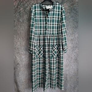 Halogen Petites Green Plaid Academic Cottage Dress | Size 6